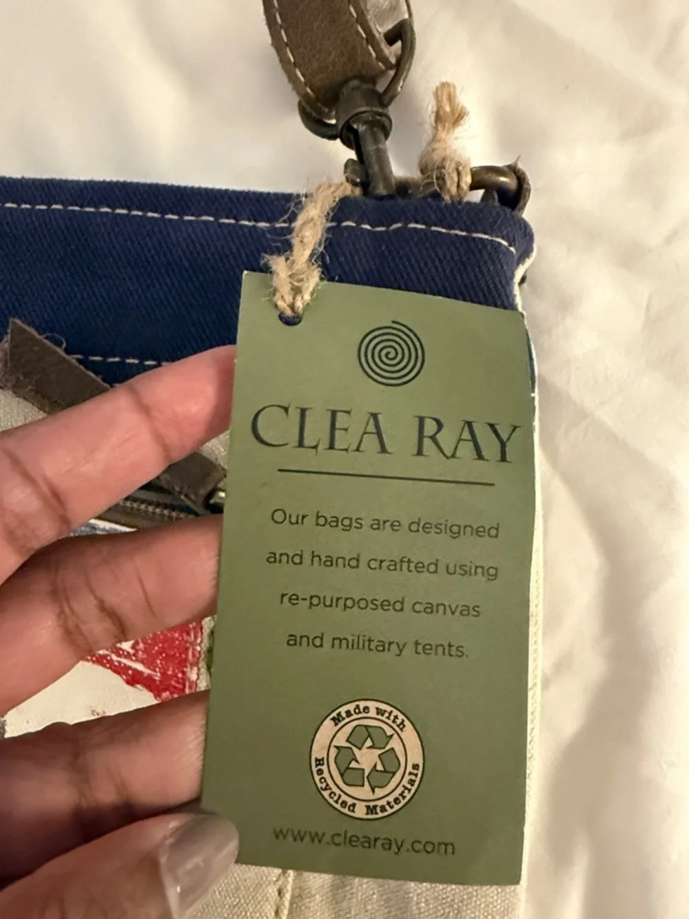 Canvas Hobo journey Crossbody Bag with Bicycle Print - Navy & Beige by clea ray